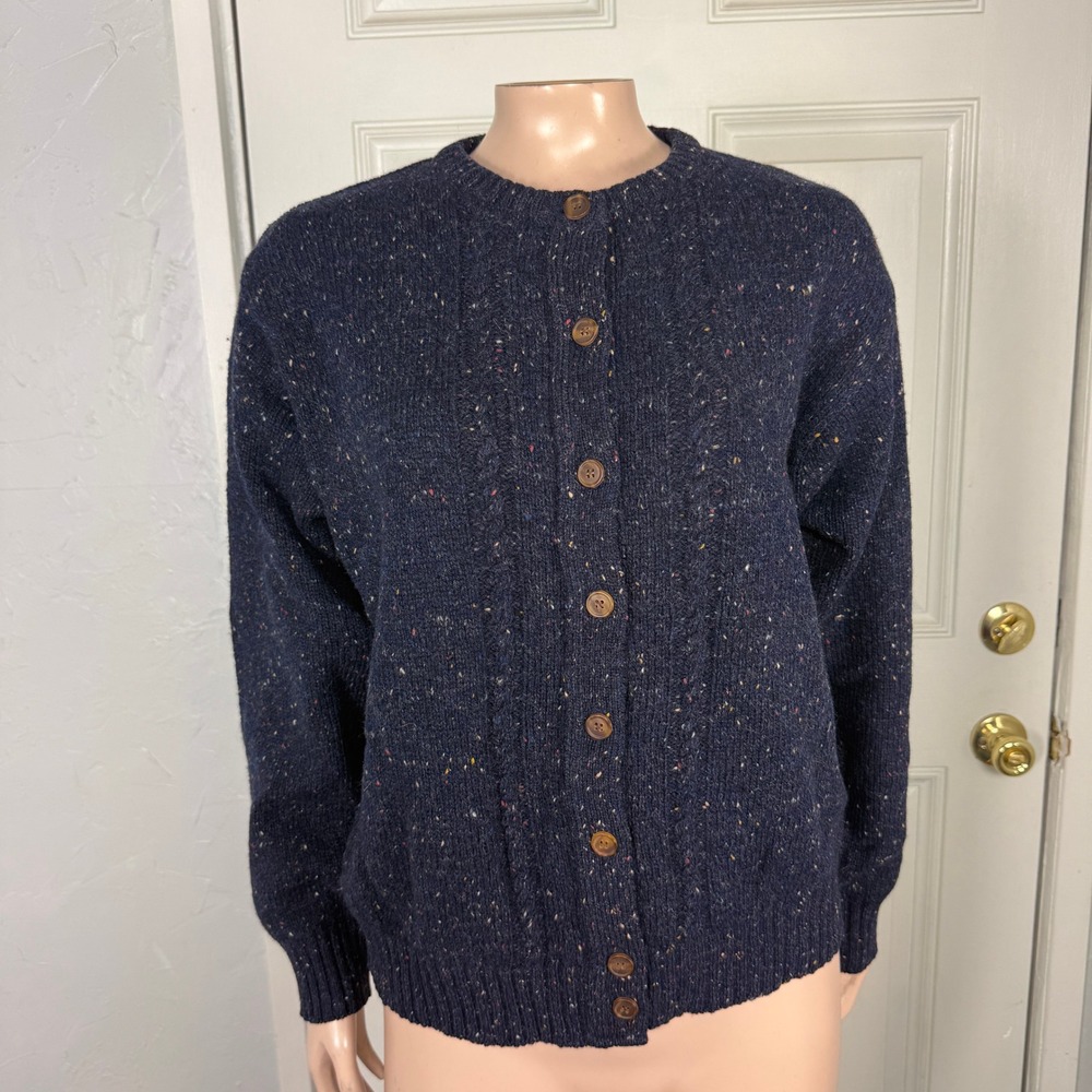 Pendleton Women's Sweater S Wool Cardigan Wooden Button Knit navy Cable D3-12